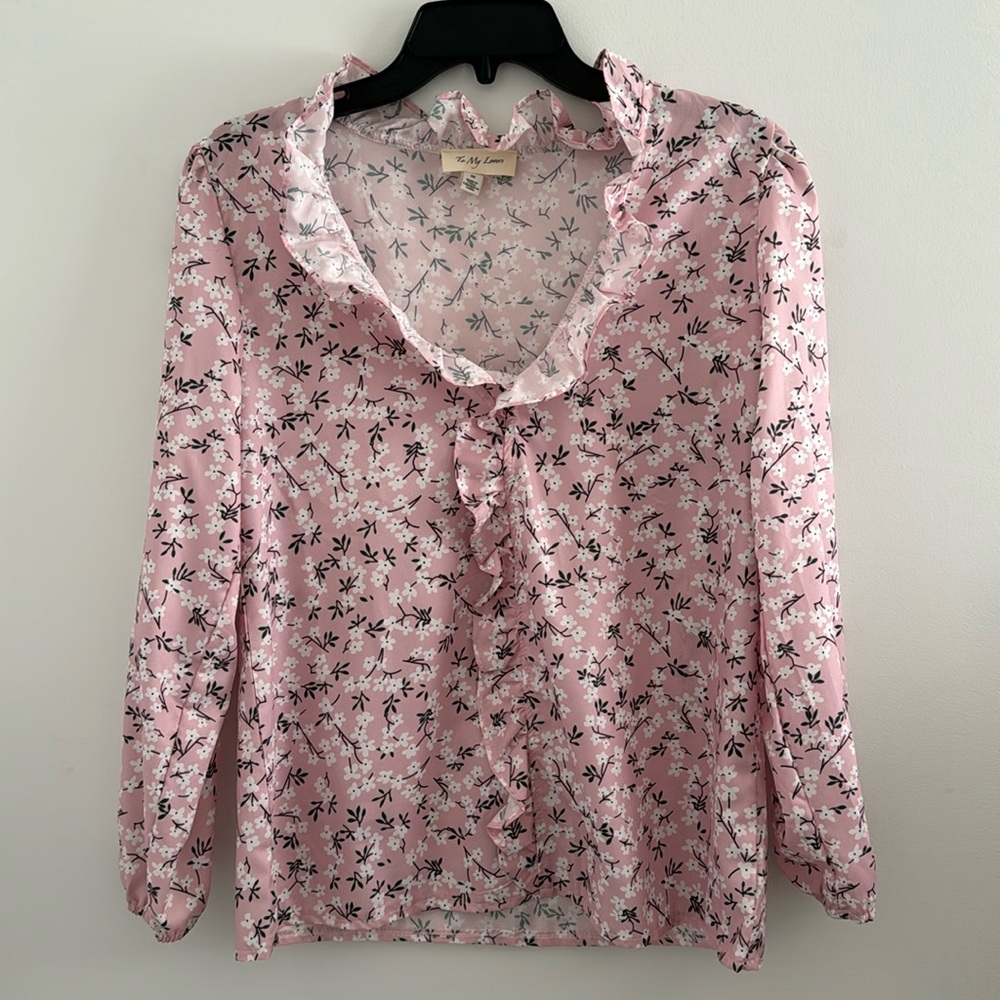 To My Lovers Women’s Top Ruffle Collar Blouse Floral Print Puff Sleeve - Picture 4 of 16
